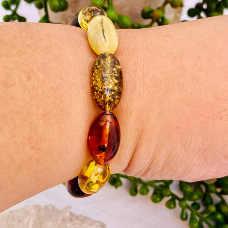 Baltic Amber Multi-coloured oval 10mm beaded bracelet 15g AMB96 - Nature's Magick
