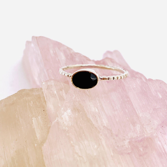 Black Onyx Oval Faceted Fine Band Ring R3750-BO - Nature's Magick