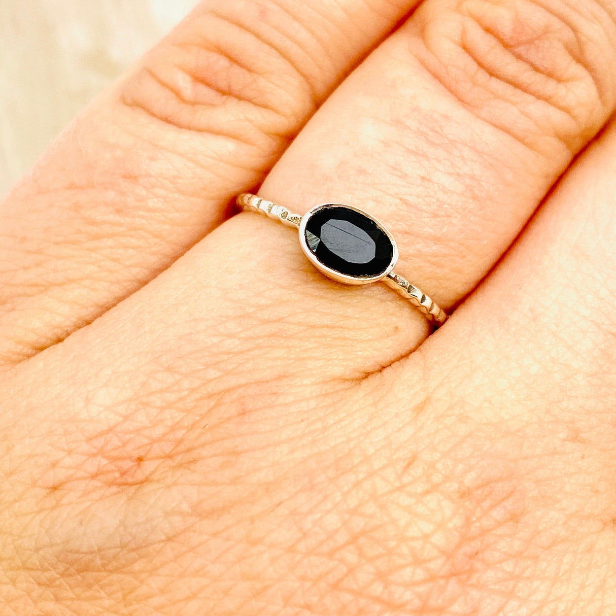 Black Onyx Oval Faceted Fine Band Ring R3750-BO - Nature's Magick