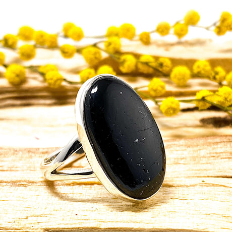 Black Tourmaline oval ring s.8 KRGJ1826 - Nature's Magick