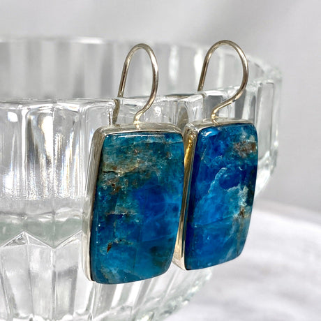 Blue Apatite rectangular fixed hook earrings KEGJ1096 - Nature's Magick