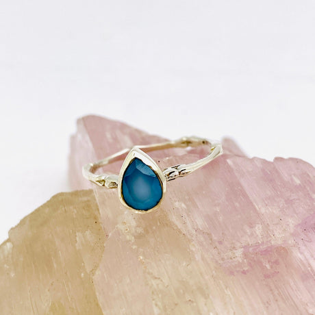 Blue Chalcedony Teardrop Faceted Fine Band Ring R3691-BC - Nature's Magick