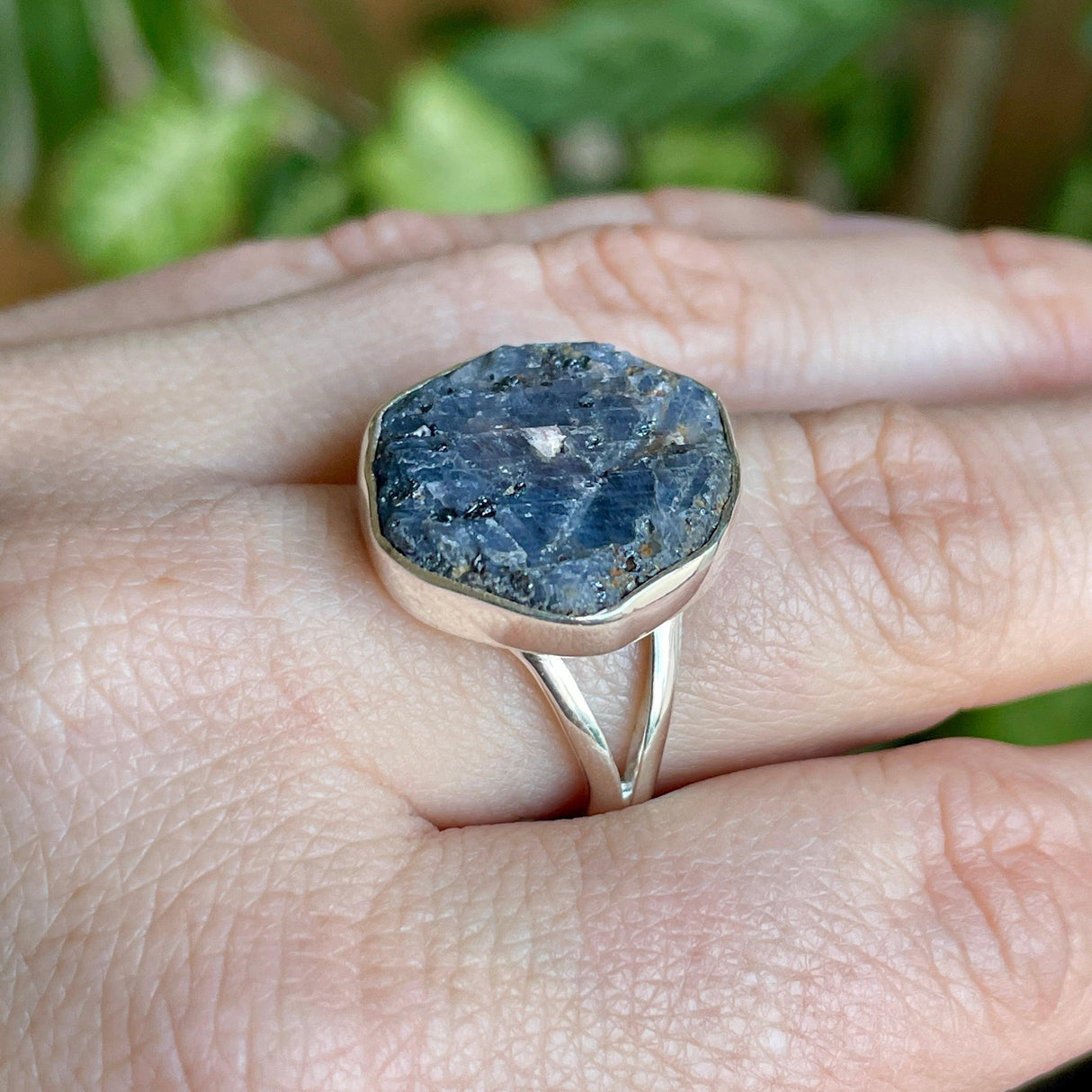Blue Sapphire raw ring s.9 KRGJ2291 - Nature's Magick