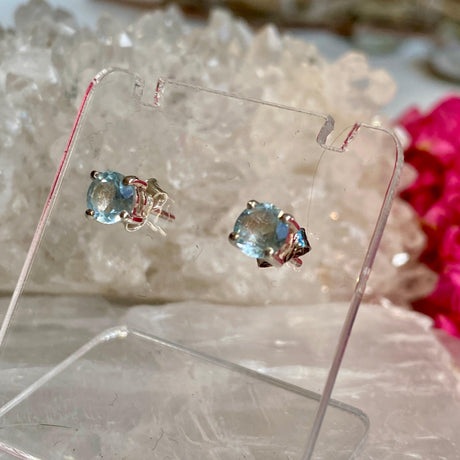 Blue Topaz small round faceted stud earrings KEGJ929 - Nature's Magick