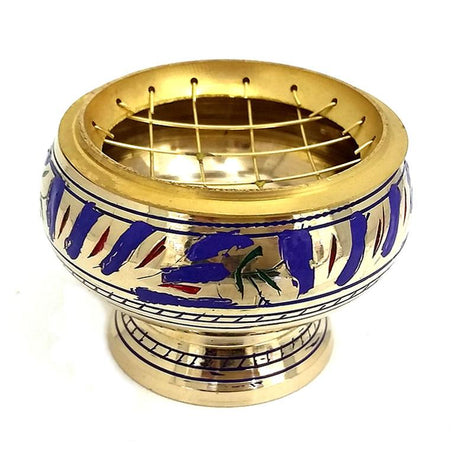 Brass Charcoal Burner with etching - blue - Nature's Magick