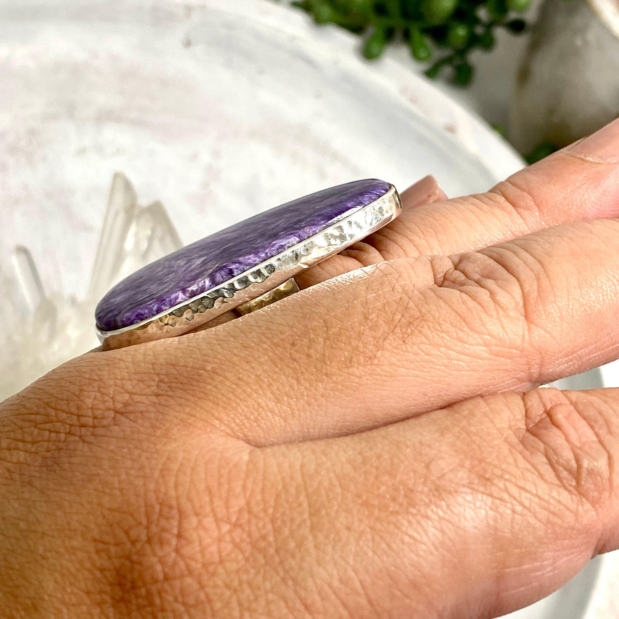 Charoite Free form Ring with Beaten Band s.10.5 KRGJ644 - Nature's Magick