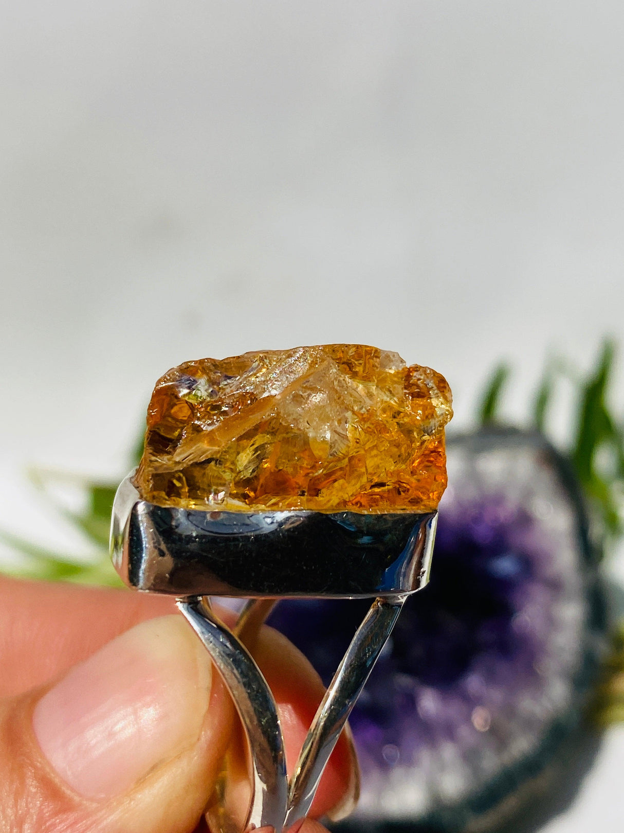 Citrine raw ring with split band s.9 KRGJ869 - Nature's Magick