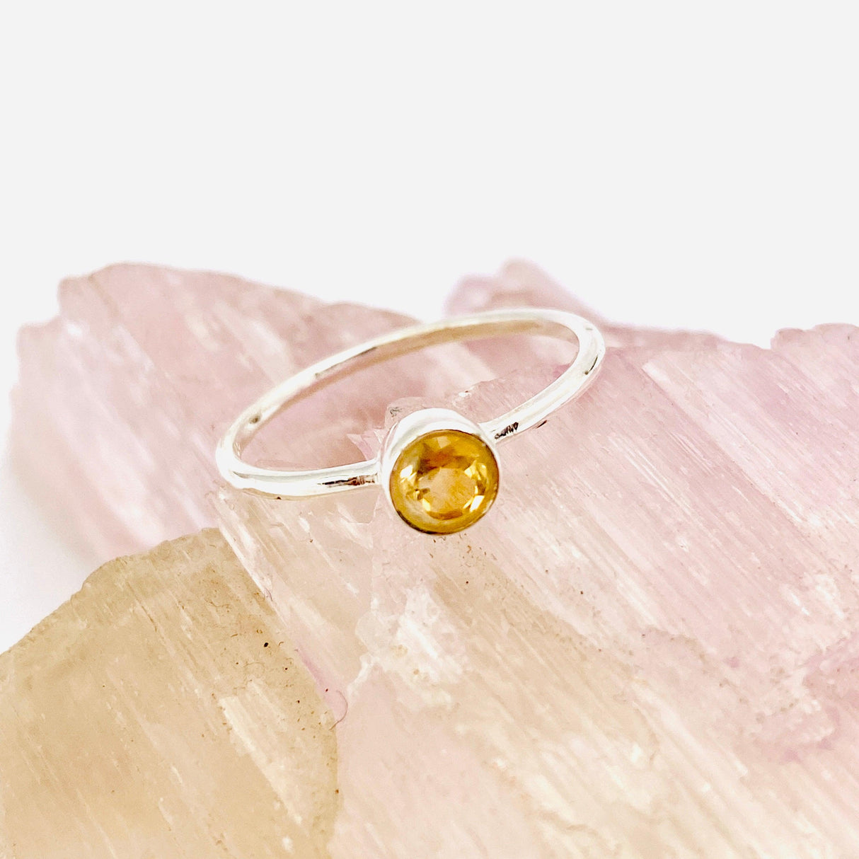 Citrine Round Faceted Fine Band Ring R3754-CT - Nature's Magick