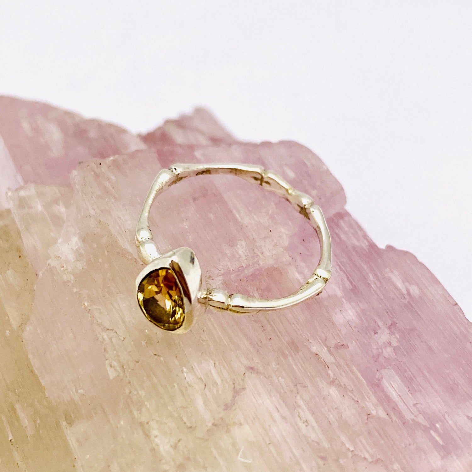 Citrine Teardrop Faceted Fine Band Ring R3691-CT - Nature's Magick