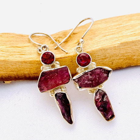 Garnet and Pink Tourmaline multi-stone earrings KEGJ656 - Nature's Magick