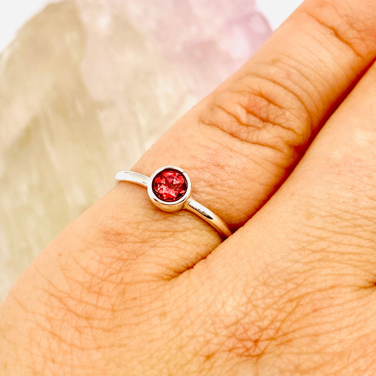 Garnet Round Faceted Fine Band Ring R3754-GA - Nature's Magick