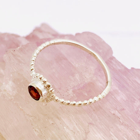 Garnet Round Faceted Fine Band Ring with Detailed Silver SettingR3692-GA - Nature's Magick