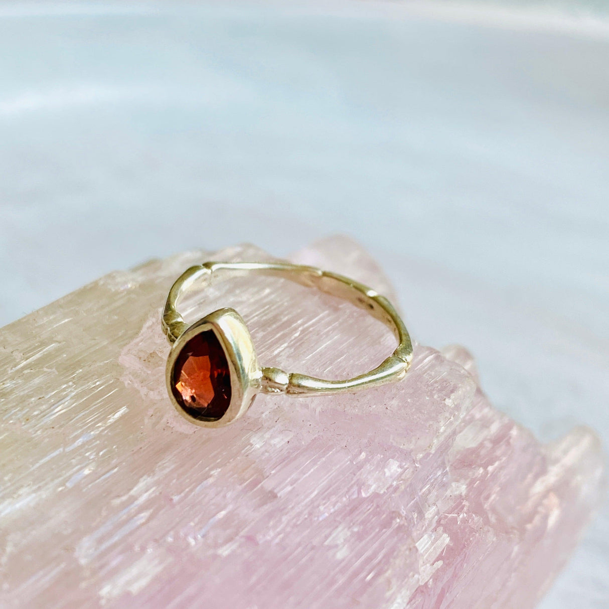 Garnet Teardrop Faceted Fine Band Ring R3691-GA - Nature's Magick
