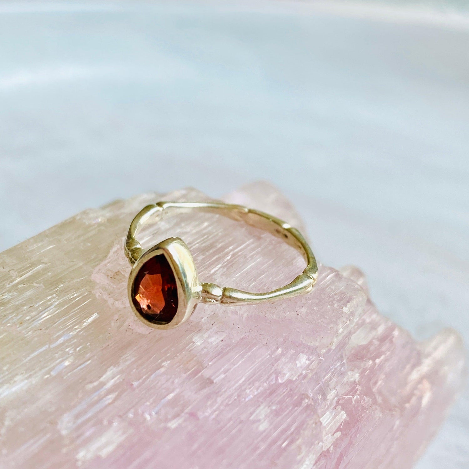 Garnet Teardrop Faceted Fine Band Ring R3691-GA - Nature's Magick