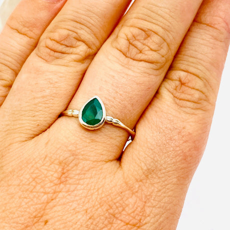 Green Chalcedony Teardrop Faceted Fine Band Ring R3691-GR - Nature's Magick