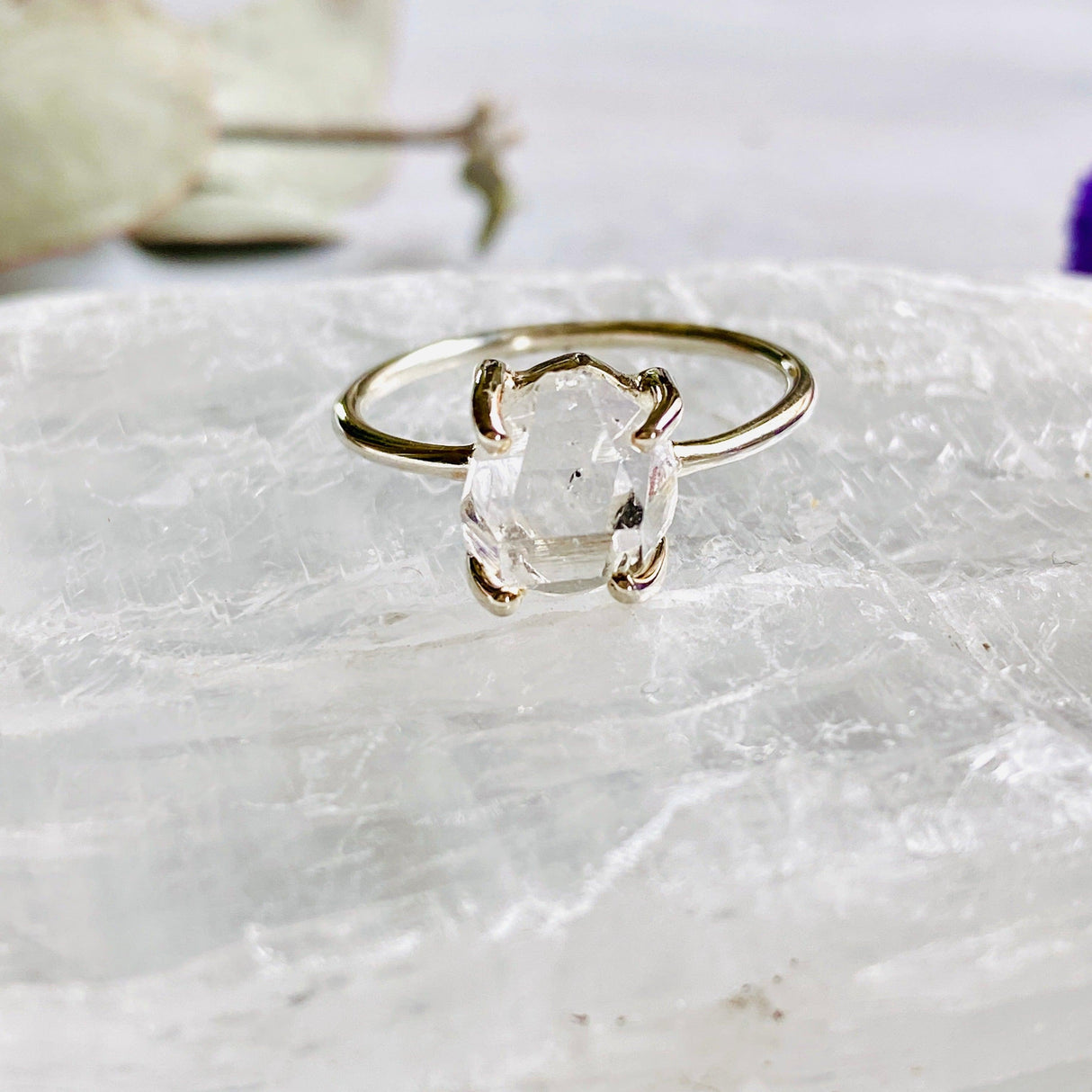Herkimer Diamond Quartz Raw Fine Band Ring PRGJ331 - Nature's Magick