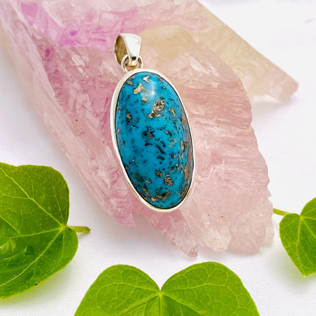 Iranian Turquoise with Pyrite oval cabochon pendant KPGJ1654 - Nature's Magick