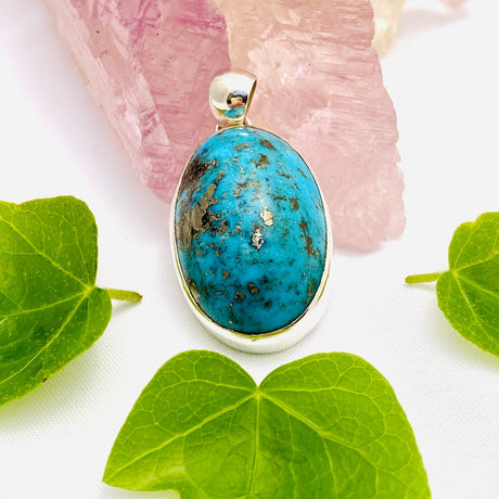 Iranian Turquoise with Pyrite oval cabochon pendant KPGJ1656 - Nature's Magick