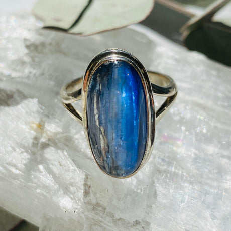 Kyanite oval cabochon ring with split band s.9 KRGJ1578 - Nature's Magick