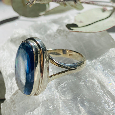 Kyanite oval cabochon ring with split band s.9 KRGJ1578 - Nature's Magick