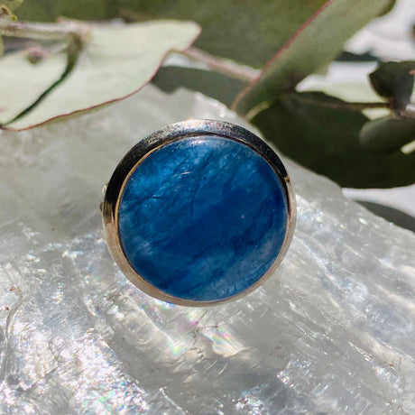Kyanite round cabochon ring with split band s.6 KRGJ1580 - Nature's Magick