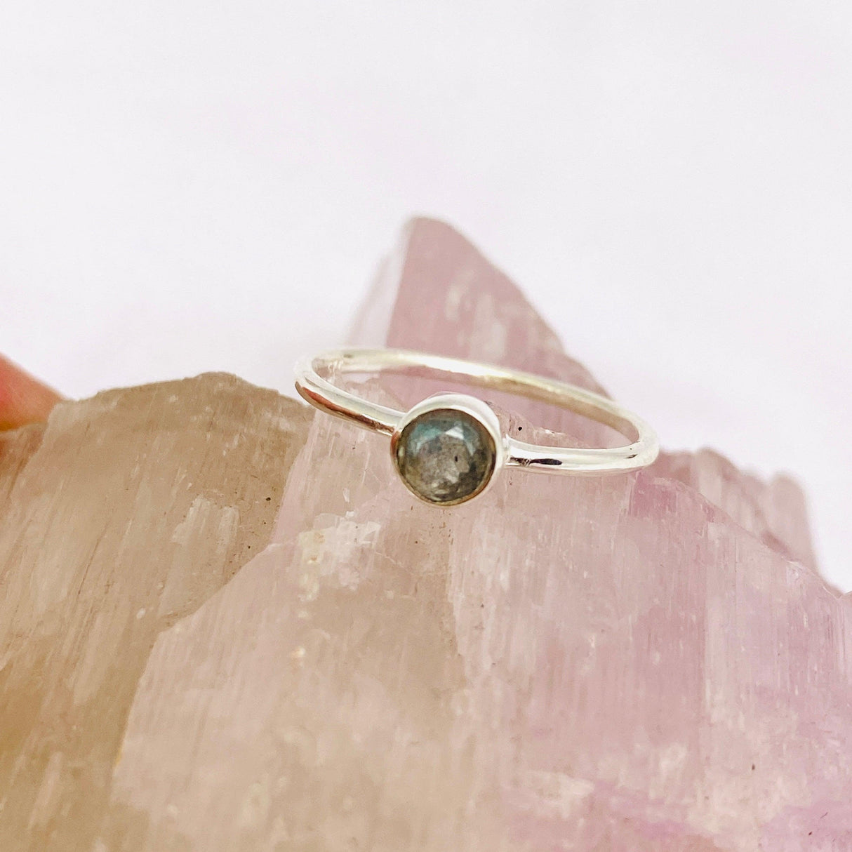 Labradorite Round Faceted Fine Band Ring R3754-LA - Nature's Magick