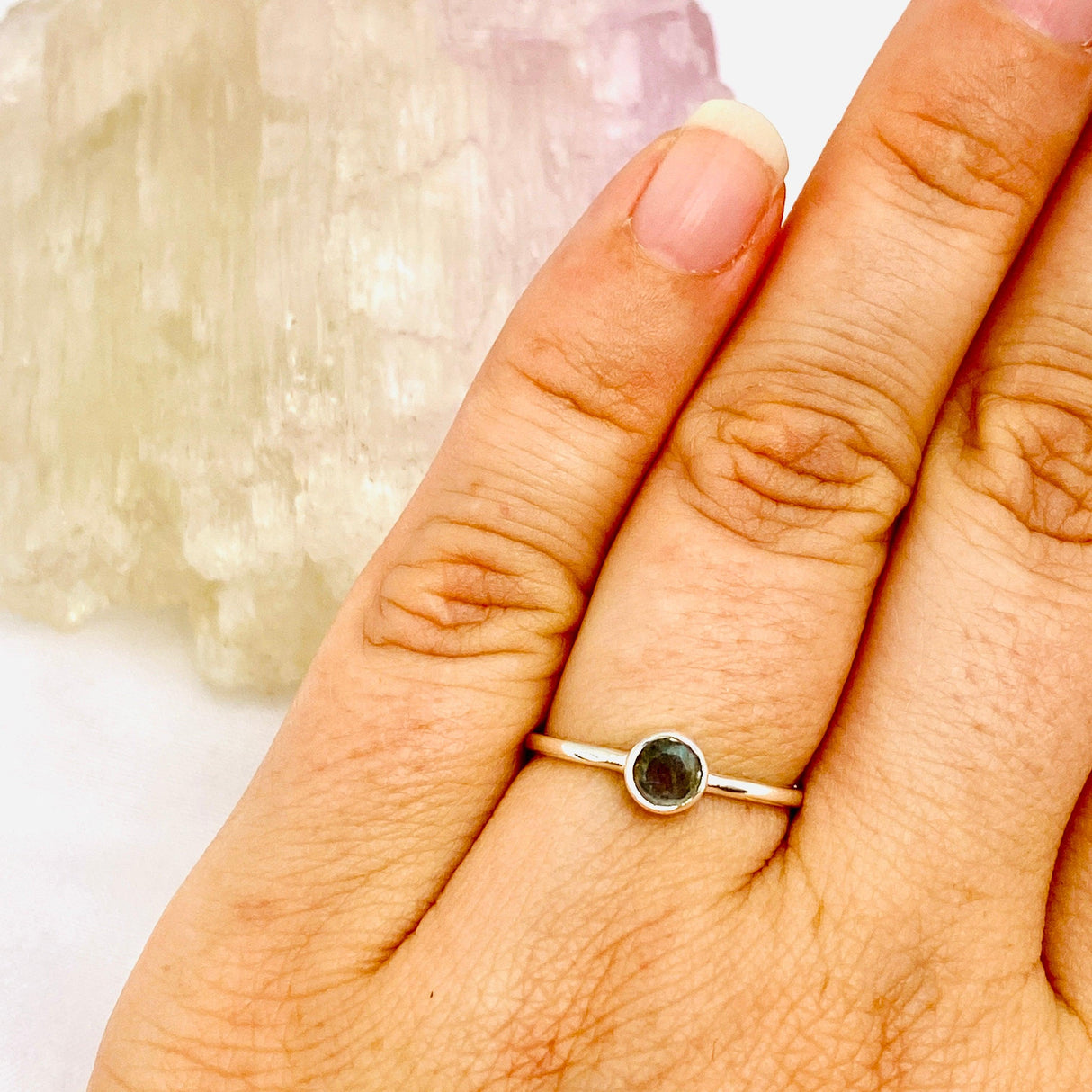 Labradorite Round Faceted Fine Band Ring R3754-LA - Nature's Magick