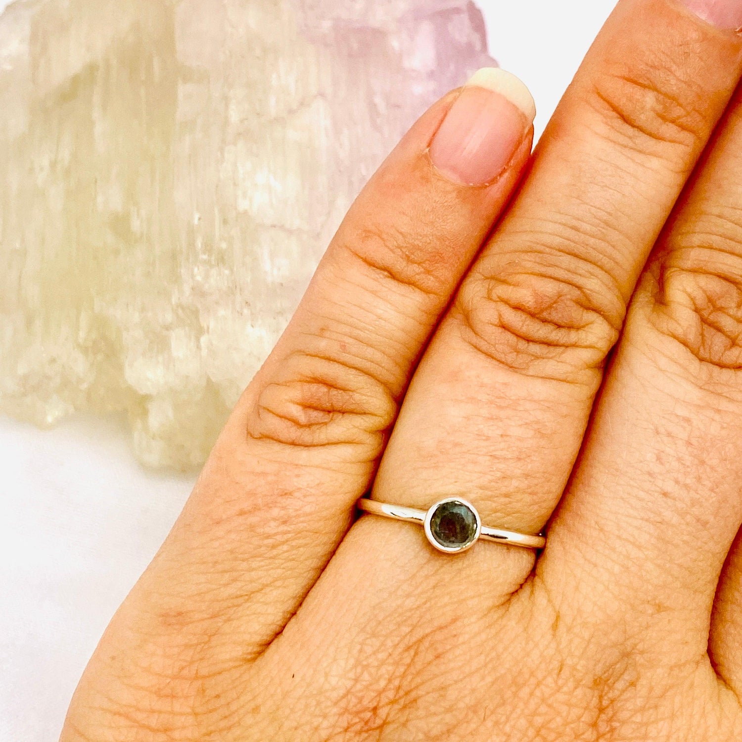 Labradorite Round Faceted Fine Band Ring R3754-LA - Nature's Magick