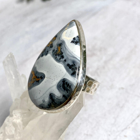 Maligano Jasper teardrop cabochon ring with beaten band s.9 KRGJ1567 - Nature's Magick