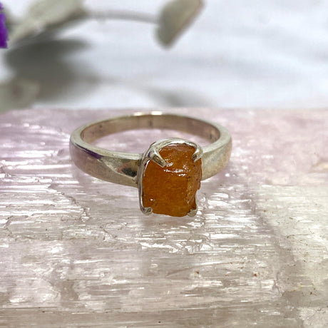Mandarin Garnet raw ring with claw setting s.8.5 PRGJ213 - Nature's Magick