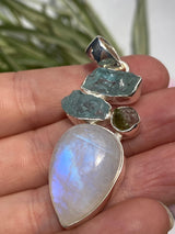 Moonstone multi-stone pendant with Aquamarine and Watermelon Tourmaline KPGJ1521 - Nature's Magick