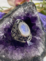 Moonstone oval faceted filagree band ring s7.5 KRGJ536 - Nature's Magick