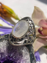Moonstone oval faceted filagree band ring s7.5 KRGJ536 - Nature's Magick