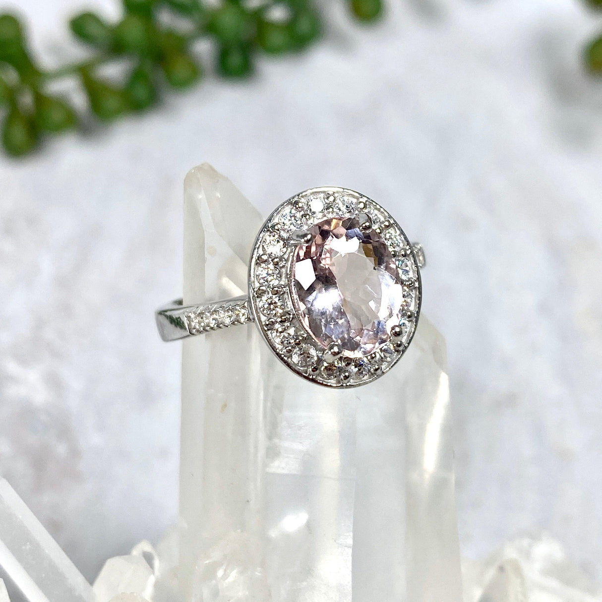 Morganite oval cut with CZ cocktail rings.8 HRGJ-10 - Nature's Magick