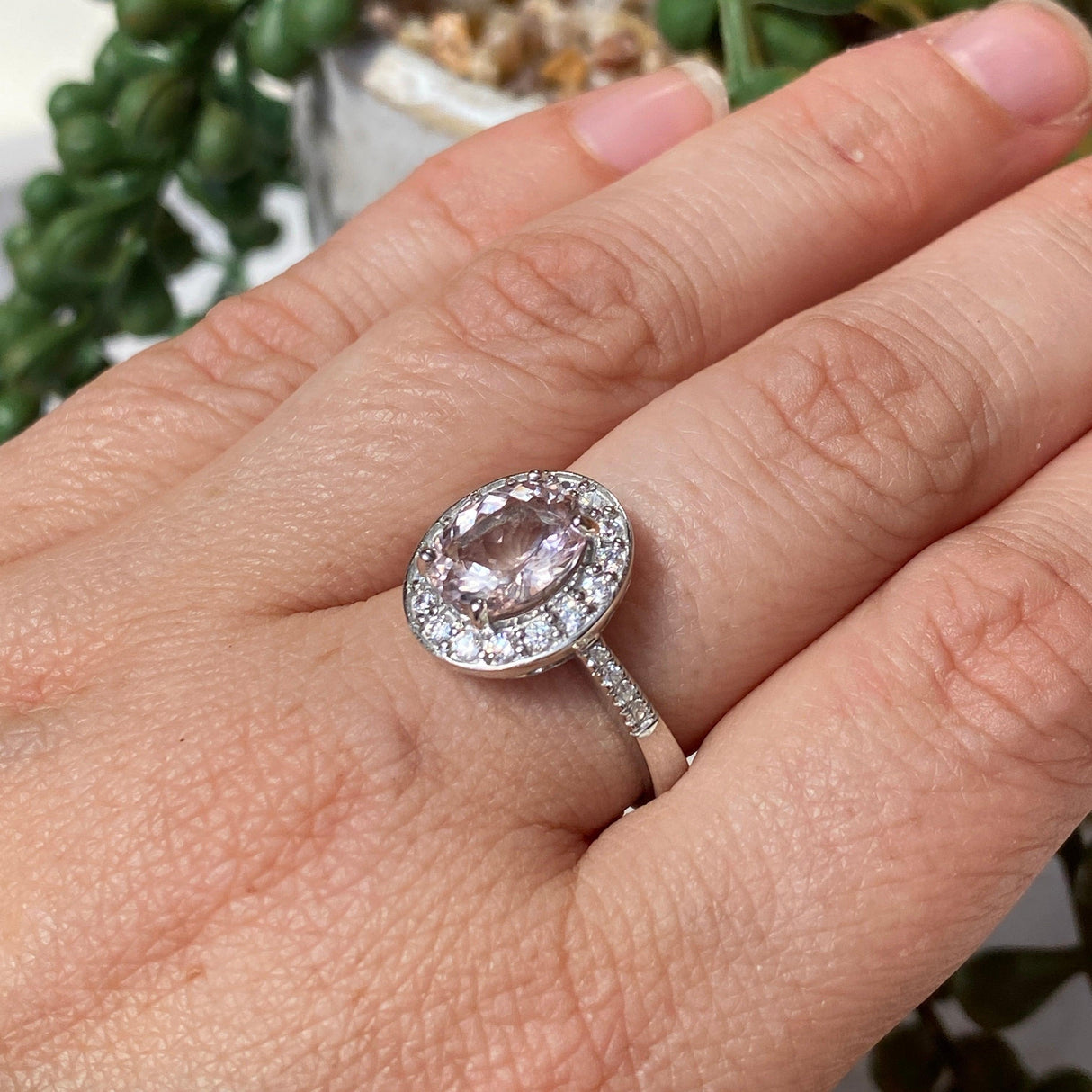 Morganite oval cut with CZ cocktail rings.8 HRGJ-10 - Nature's Magick