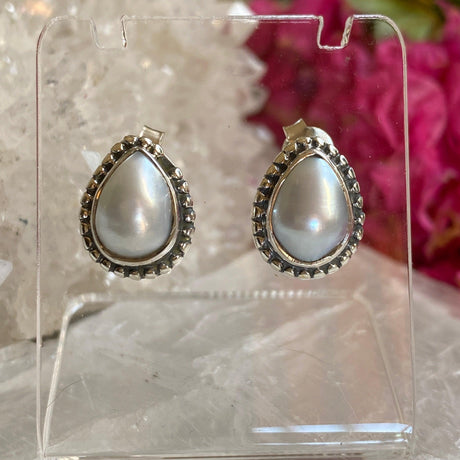 Pearl decorative teardrop cabochon stud earrings KEGJ1197 - Nature's Magick