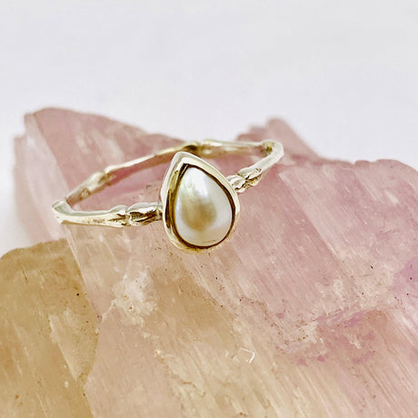 Pearl Teardrop Fine Band Ring R3691-PL - Nature's Magick