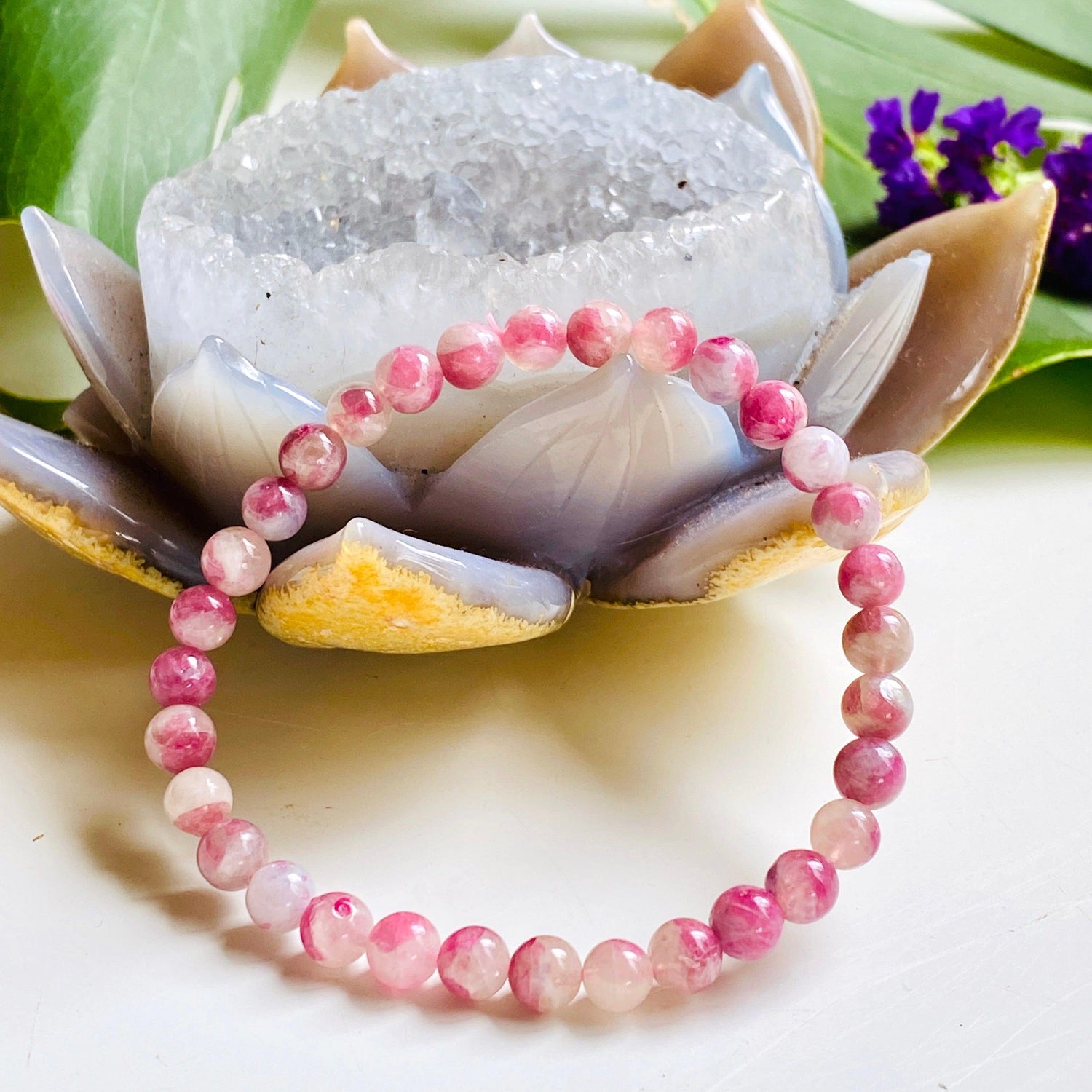 Pegmatite "Unicorn stone" Bracelet - Pink Tourmaline, Lepidolite and Quartz - Nature's Magick
