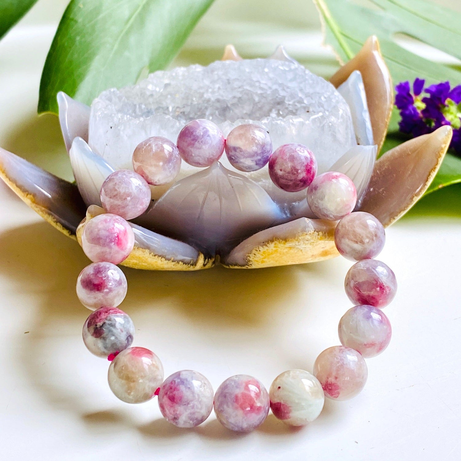 Pegmatite "Unicorn stone" Bracelet - Pink Tourmaline, Lepidolite and Quartz - Nature's Magick