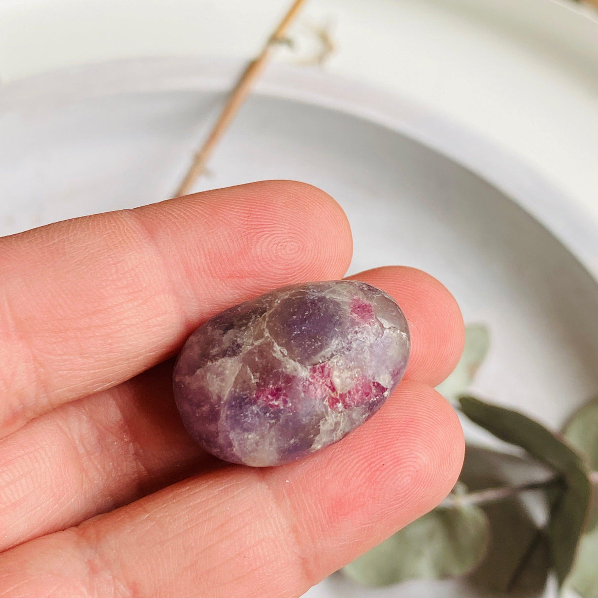 Pegmatite "Unicorn Stone" (Pink Tourmaline, Lepidolite, Smokey Quartz) tumbled stone TS-PEG - Nature's Magick