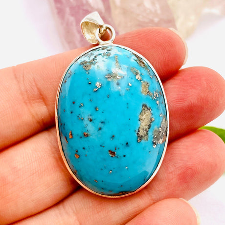 Persian turquoise with Pyrite oval cabochon pendant KPGJ1712 - Nature's Magick