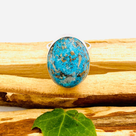 Persian Turquoise with Pyrite oval ring s.9 KRGJ1273 - Nature's Magick