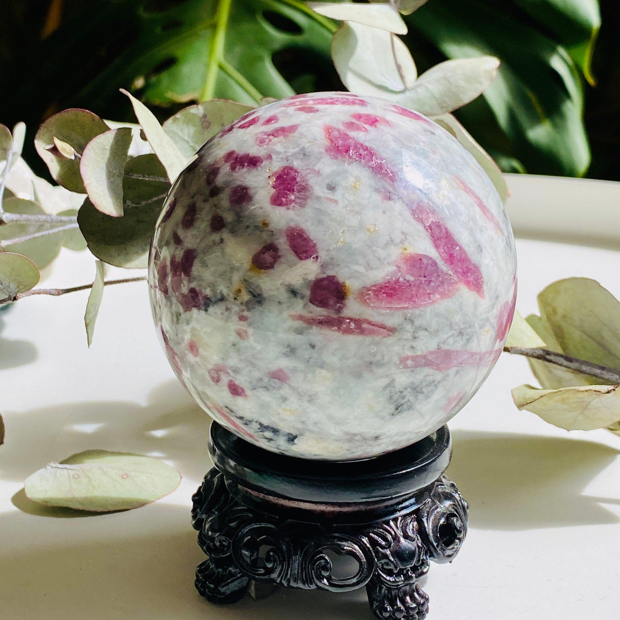 Pink Tourmaline in Quartz sphere PTQS-01 - Nature's Magick