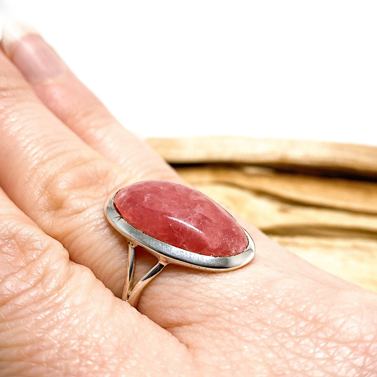 Rhodochrosite cabochon oval ring with split band s.10 KRGJ1223 - Nature's Magick
