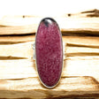 Rhodonite long cabochon oval ring with beaten band s.11 KRGJ701 - Nature's Magick