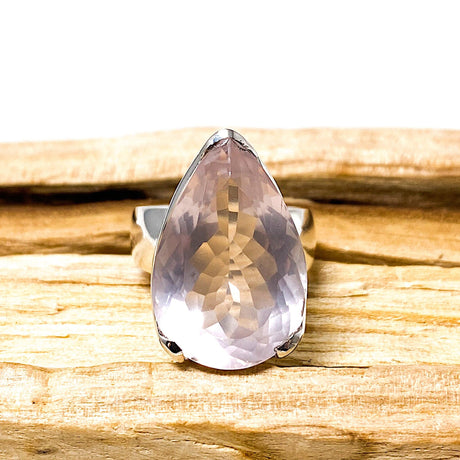 Rose quartz faceted teardrop ring s.6.5 KRGJ1140 - Nature's Magick
