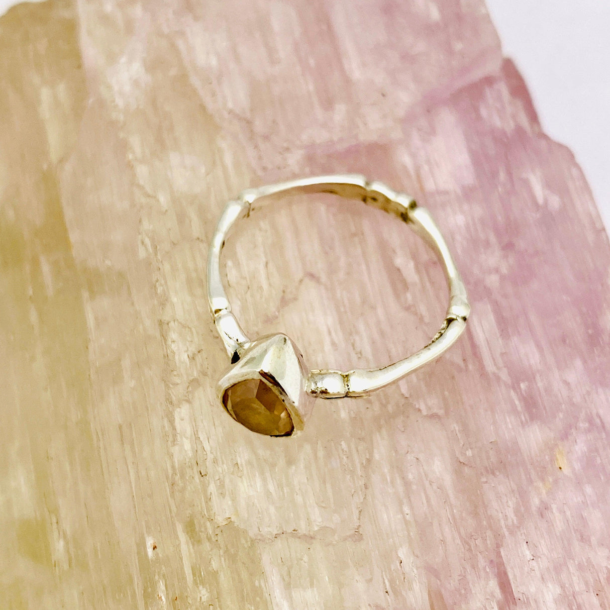 Rose Quartz Teardrop Faceted Fine Band Ring R3691-RQ - Nature's Magick