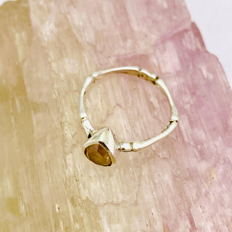 Rose Quartz Teardrop Faceted Fine Band Ring R3691-RQ - Nature's Magick