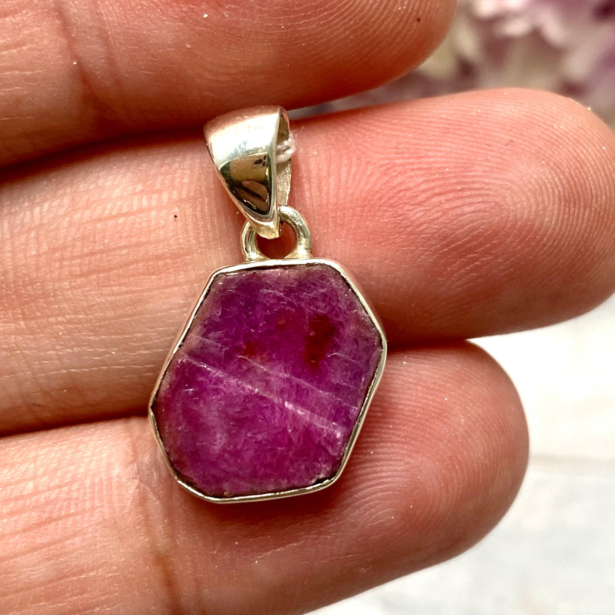 Ruby Raw Hexagonal Pendant KPGJ3341 - Nature's Magick