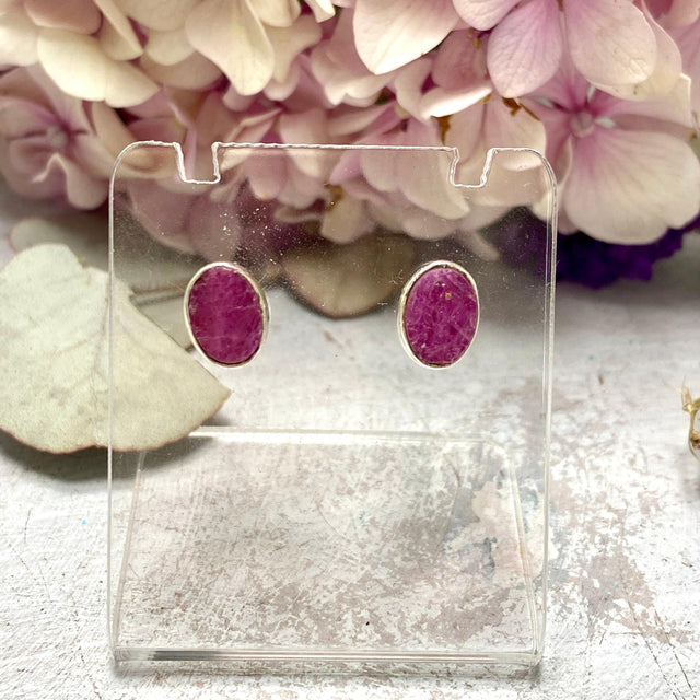 Ruby raw oval stud earrings KEGJ1253 - Nature's Magick